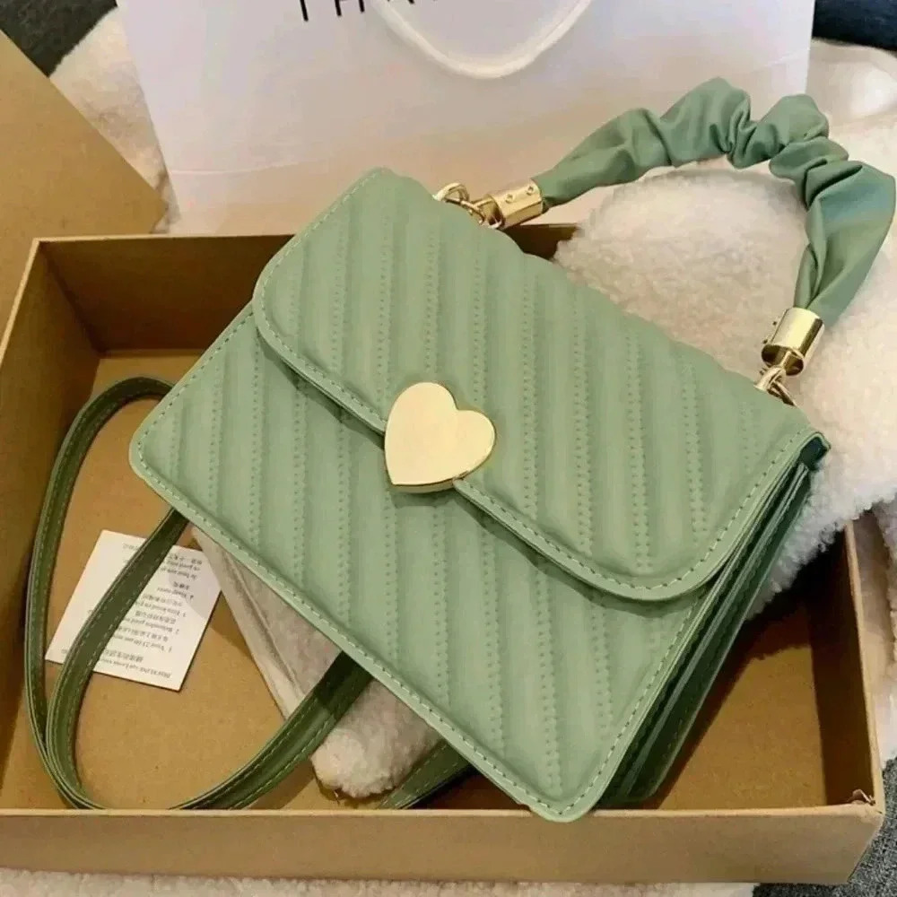 Green faux gold faux leather style bag purse women's handbag crossbody strap hea